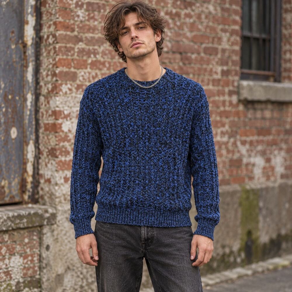 Vtg 90s Cacharel Mens Sweater Sz Med Grunge Indie Sleaze Artsy Textured Blue